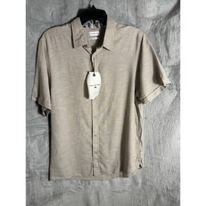 Projek Raw Mens Natural Linen Blend Short Sleeve Button Down‎ Shirt M light